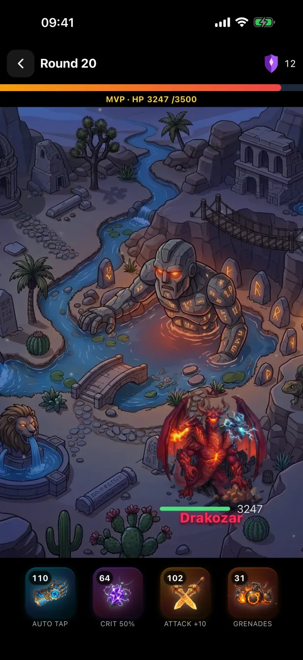 boss fight against Drakozar in the Canyon biome
